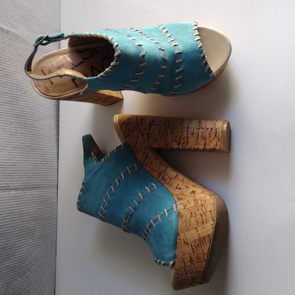 Kelsi Dagger turquoise suede platform high heels sandals 7.5 - Picture 6 of 15
